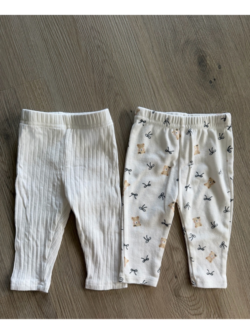 Kids White Bear & Ribbed Pajama Pants Set - Soft Cotton